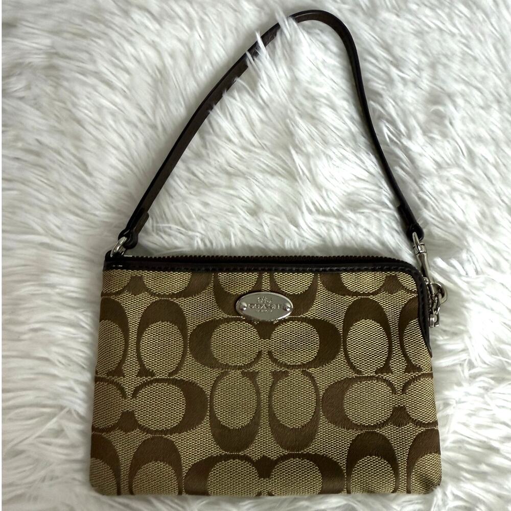 COACH Brown Signature Canvas Wristlet